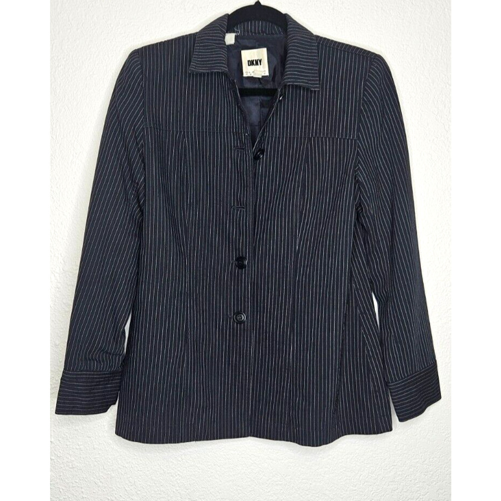 Vintage 90s DKNY Blazer Petite 10 Black Pinstripe Jacket Dark Academia Emo‎